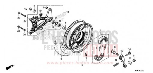 ROUE ARRIERE/BRAS OSCILLANT WW125AK de 2019